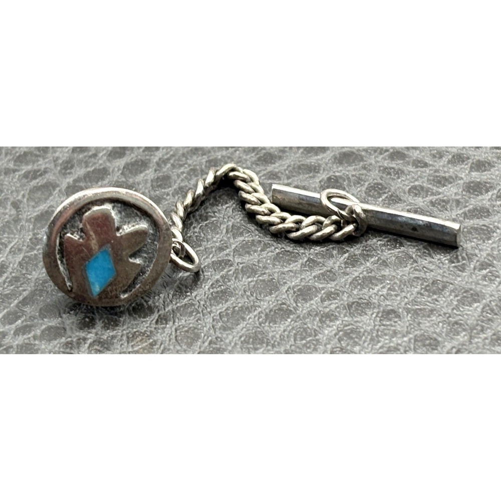 Vintage Southwestern Sterling Silver Blue Enamel Tie Tack Pin